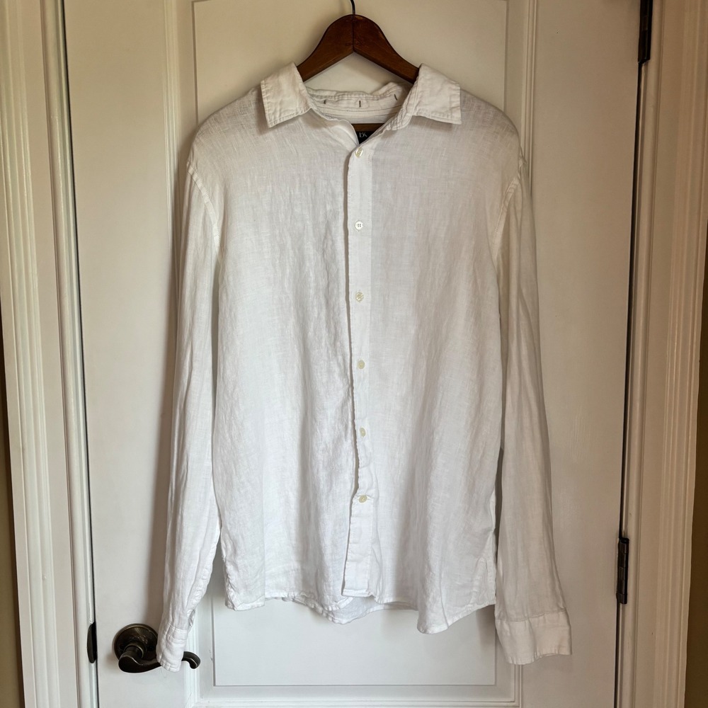 Banana Republic Mens White 100% Linen Slim Fit Long Sleeve Button Up Shirt Large